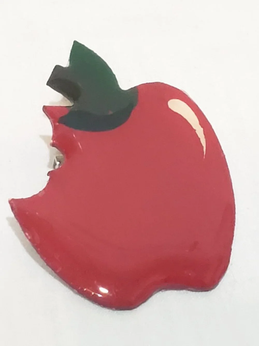 Red Apple with Bite out of it Resin Brooch Pin 2